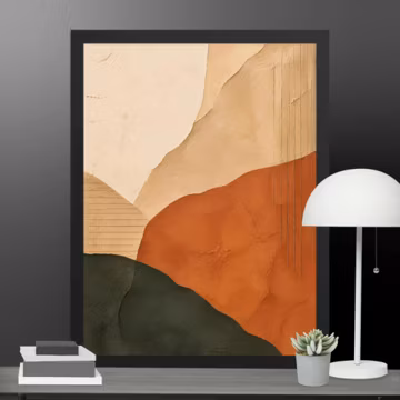 Japandi Abstract Framed Canvas Wall Art, Textured Terracotta & Sage Horizon Poster, Mix n Match Triptych Print (Panel B)