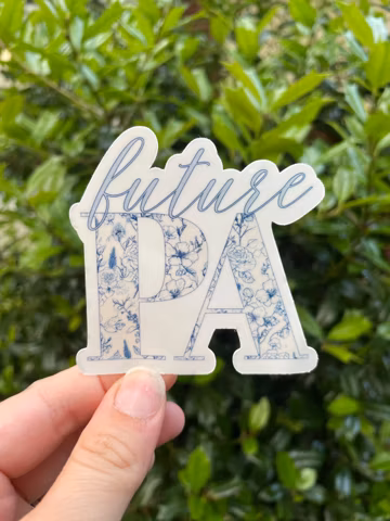 Floral Blue Toile Future PA Sticker, Physician Assistant Student Decal, Graduation Gift Idea for PA Student, New PA in training Cling