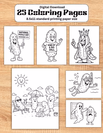 25 Printable Pickle Coloring Pages Cute Cozy Pickle Coloring Book Kawaii Pickle Coloring Relaxing Activity for Adults and Kids Stress Relief