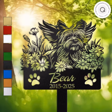 Custom Angel Yorkshire Terrier Dog Memorial Stake, Personalized Metal Grave Marker, Outdoor Tribute Gift for Yorkie Lovers, Garden Pet Decor