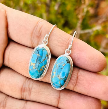 Sterling Silver Blue Copper Turquoise Dangle Drop Earrings – Handmade Women's Jewelry