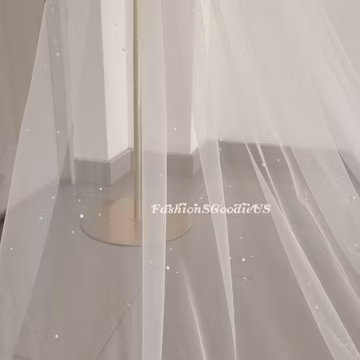 Elegant Pearls Rhinestones Wedding Veil, Minimalist Soft Tulle Bridal Veil