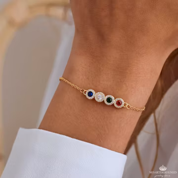 18k Gold Personalised Birthstone Bracelet, Dainty Bracelet,Birthday Gift, Family Gift, Anniversary Gift for Her, Mothers DayGift