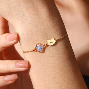 Personalized Cat Name Bracelet with Real Forget Me Not, Cat Memorial Jewelry, Pet Loss Sympathy Gift, Gift for Cat Lovers