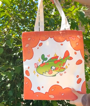 Leafy Dirt Shark Tote Bag | 100% Recycled Cotton | Green Mud Nature | Cute Kawaii Shoulder Bag