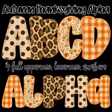 Autumn Thanksgiving Alphabet PNG Bundle, Fall Letters Numbers, Leopard Floral Alpha, Thanksgiving Alpha, Digital Download, Sublimation PNG
