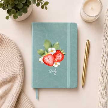 Personalized Strawberry Notebook, Custom Name Journal, Cute Fruit Journal