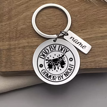 Custom Dad By Day Gamer By Night Stainless Steel Keychain - Personalized Father's Day Gift