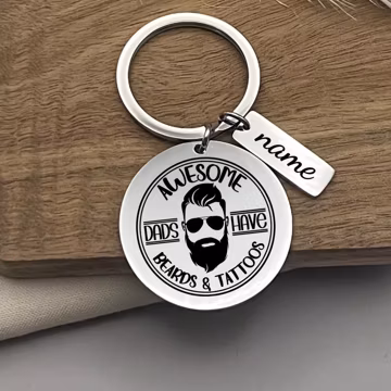 Custom Awesome Dad's Have Beards And Tattoos Stainless Steel Keychain - Personalized Father's Day Gift