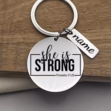 Personalized She Is Strong Stainless Steel Keychain - Custom Inspirational Keyring - Custom Mother's Day Gift