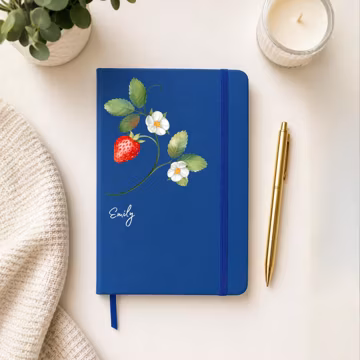 Personalized Strawberry Blossom Notebook, Custom Name Journal, Floral Gift