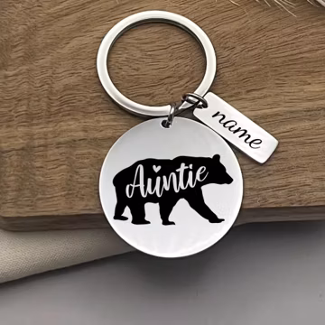 Custom Auntie Bear Stainless Steel Keychain - Personalized Aunt Gift