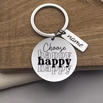 Custom Choose Happy Stainless Steel Keychain - Personalized Inspirational Gift
