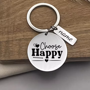 Custom Choose Happy Stainless Steel Keychain - Personalized Inspirational Gift