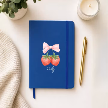 Personalized Strawberry Notebook, Cute Coquette Journal, Custom Name Gift