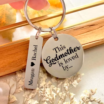 Personalized Godmother Keychain: Engraved Stainless Steel Baptism Gift
