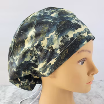 Mountain darks Print Scrub Cap europonytail: Cotton Surgical Hat with Ties,adjustable