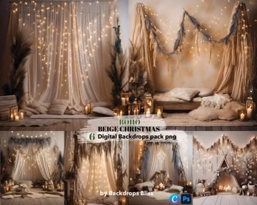 Boho christmas digital backdrop beige Christmas boho digital backdrop maternity cosy Christmas Backdrop For Kids family Digital download 6x