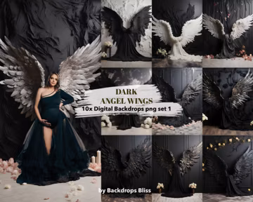Maternity Halloween Angel Wing Digital Backdrop (10x PNG)