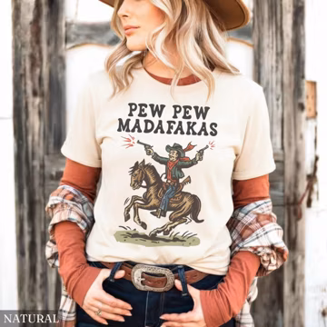 Retro Cowboy Shirt, Pew Pew Madafakas Tshirt, Funny Western Gift, Vintage Cowboy Graphic Tee, Vintage Rodeo T-shirt, Western Gift for Her