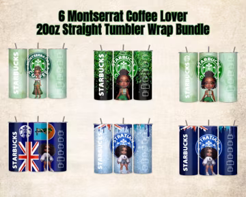 Montserrat Girlies 20oz Skinny Tumbler wrap| Montserrat flag | Caribbean digital download