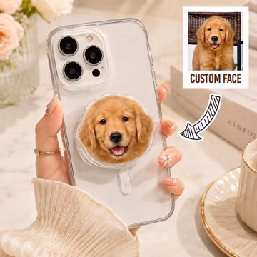Custom Pet Dog Phone Grip, Custom Pet Photo Magnetic Stand, Personalized Face Holder, MagSafe Compatible Accessory