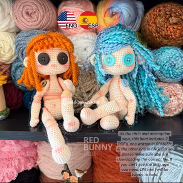 2 Body Base crochet pattern PDF File Ragdoll Amigurumi doll 2 bodies + 2 wigs ENGLISH & SPANISH