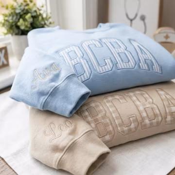 Embroidered BCBA Applique Sweatshirt, ABA Therapist Crewneck, Behavior Analyst Tee, Autism Gift