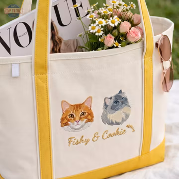 Dog/Cat Tote Bag, Personalized Pet Bag, Dog Mom Gift, Custom Embroidered Pet Portrait Tote Bag, Birthday Gift For Aunt