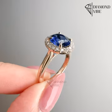 Oval Blue Sapphire Engagement Ring, Vintage Halo Moissanite Ring, Sapphire Promise Ring, Unique Anniversary Gift for Her