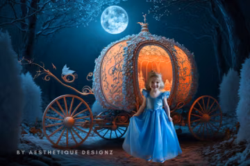 Fairy Tale Winter Carriage Digital Backdrop Princess Carriage Photo Background Pumpkin Carriage Photoshop Overlay Winter Fantasy Backdrops