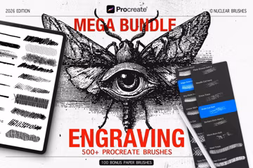 Procreate Engraving Brushes Mega Bundle (2026) | 500+ Ink, Etching, Linocut Brushes + Paper Texture