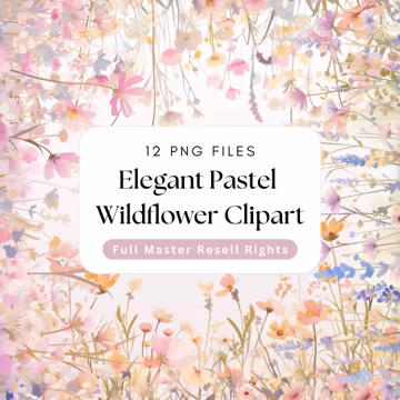 Wildflowers Clipart, Watercolor PNG, Master Resell Rights