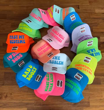 Totally Customizable Trucker Hat, Custom Puff Print Vacation Hats, Bachelorette Party Caps