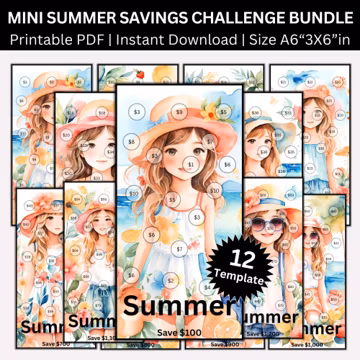 Sumner Saving Challenge Printable Bundle, Summers Vacation Money Saving Envelopes Challenges, Travel Funds, Summer Vacation Budget Tracker