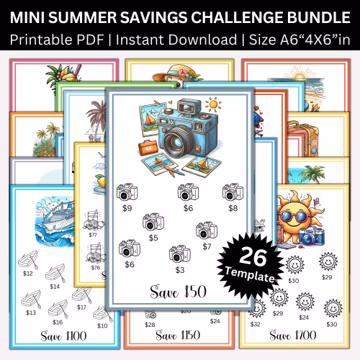 Summer Travel Savings Challenges Printable Bundle, Summers Vacation Money Saving Envelopes Challenges, A6 Size Summer Fun Budget Binder