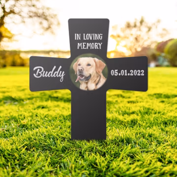 Personalized Dog Grave Marker, Custom Pet Memorial Cross, Photo Memorial Stake
