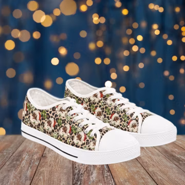 Afrocentric Black Santa Sneakers: Leopard Print Christmas Shoes