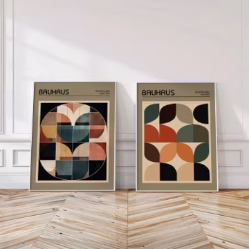 Bauhaus Earth Tones Print Set of 2 Geometric Mid Century Wall Art
