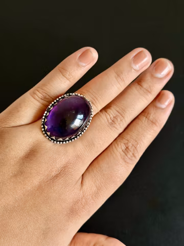 Plain African Amethyst Designer Ring Handmade 925 Sterling Silver Oval Shaped Purple Gemstone Jewelry