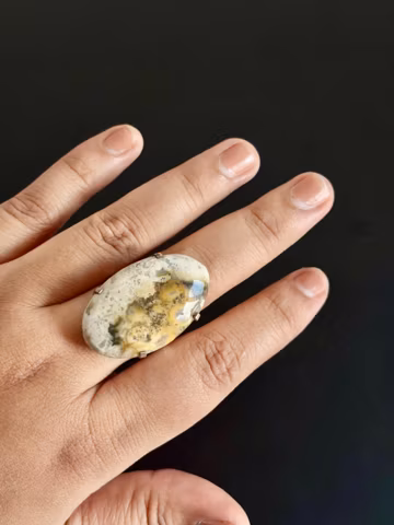 Oval Shaped Honey Dendritic Gemstone Ring, 925 Sterling Silver Statement Ring, Handmade Jewelry Gift For Her/Him