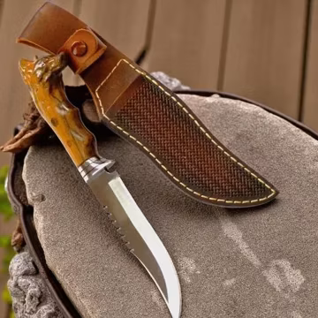 Handmade Wolf Head Bowie Knife, Personalized Full Tang Hunting Knife
