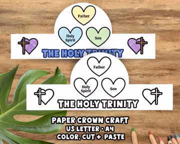 Valentine's Day Sunday School Craft: Hearts Holy Trinity Paper Headband Crown, Bible Study Activity, Winter Coloring Page, Kids Lesson Party