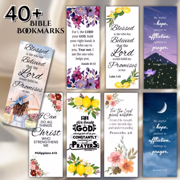 40 Bible Verse Bookmark Bundle, floral bookmark Religious Png Christian Png, Inspirational Bookmark, Printable Christian Art, Bible Bookmark