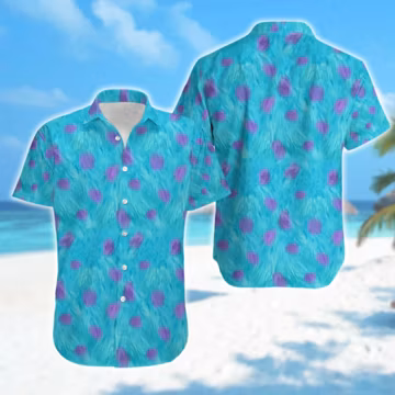 Monster Fur Inc Hawaiian Shirt, James P. Sullivan Halloween Costume 3D All Over Print Button Up, Monster Inc Cosplay Hawaii Shirt