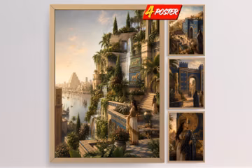 Hanging Gardens Babylon Art Prints: Ishtar Gate, Babylonian Goddess, Mesopotamian City, Mythical Creatures Poster