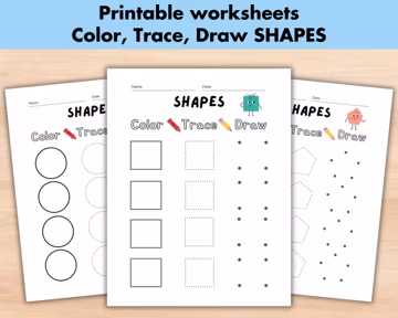 Printable Draw the Shape, Learn Shapes, Shape Tracing, Shape Drawing, Shape Coloring, Shape Practice Sheets, Geometric Shapes Activity