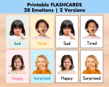 28 Photo Emotions Flashcards, Printable Feelings Flash Cards, Real Children Emotions, Educational Back to School Activity Montessori Toys