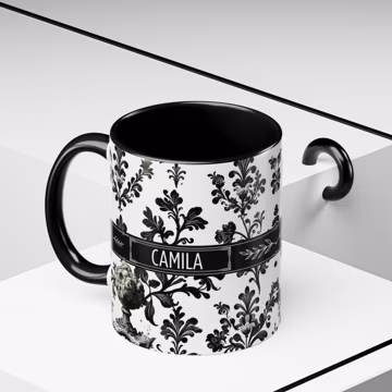 Personalized Black Toile Coffee Mug: Elegant Accent Mug