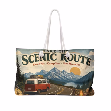 Scenic Route Road Trip Weekender Bag | Camper Van Mountain Travel Tote